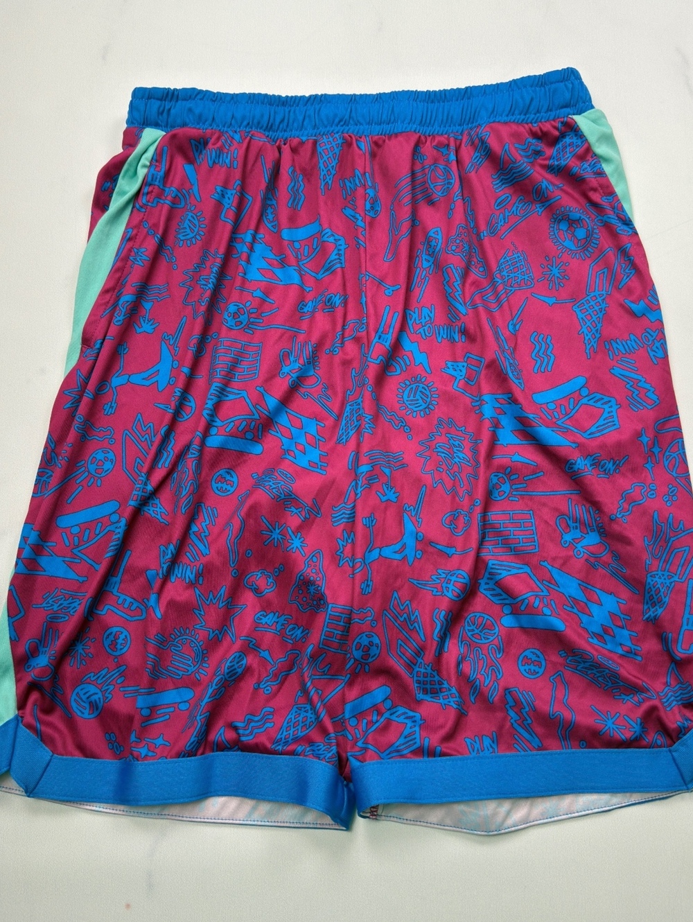 Tek Gear Athletic Shorts Blue Pink Print Drawstring - Boys XL